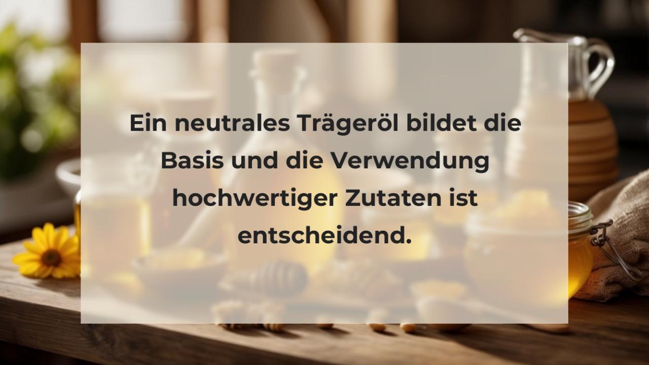 Ein neutrales Trägeröl bildet die Basis und die Verwendung hochwertiger Zutaten ist entscheidend.