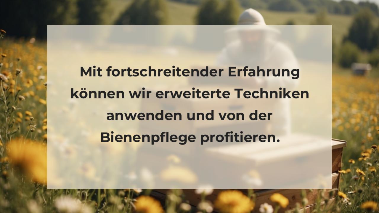 Mit fortschreitender Erfahrung können wir erweiterte Techniken anwenden und von der Bienenpflege profitieren.